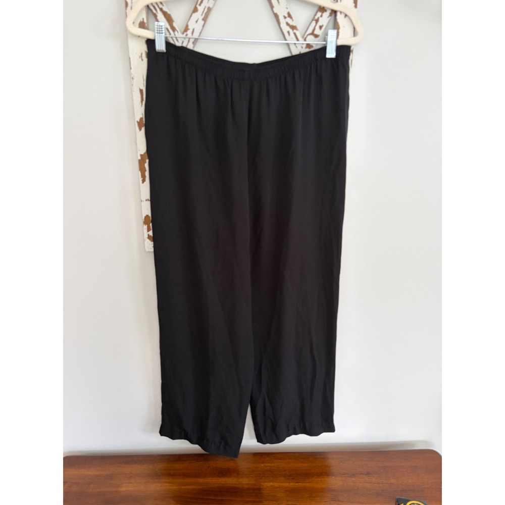 Harari Silk Pants Women‎ S Black Wide Leg Pull On Crepe Made USA Lagenlook